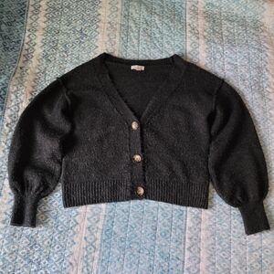 Topshop cropped puff sleeve charcoal grey cardigan size S